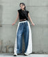 Lace Contrast Wide Denim Pants